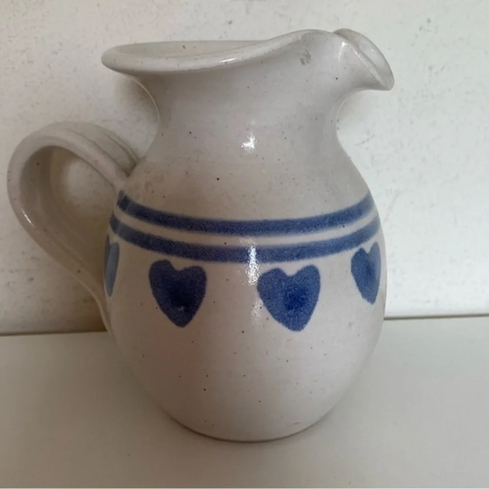 Pier 1 White Blue White Hand-painted Milk Cream Pitchers Home Decor Set of 2